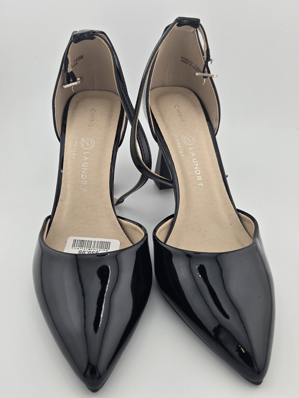 Chinese Laundry Black Patent Pointed-Toe Ankle-Strap Heels